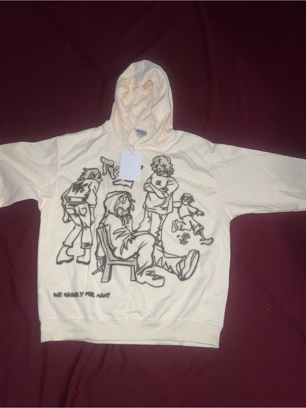 Aelfric Eden Cream Graphic Hoodie with Black Line Art size M Oversized